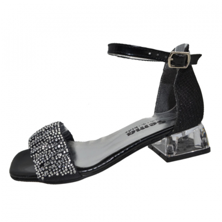 Sandale cu toc fete - Sandale cu toc transparent pentru fete Mini Junior 210623-3, Negru