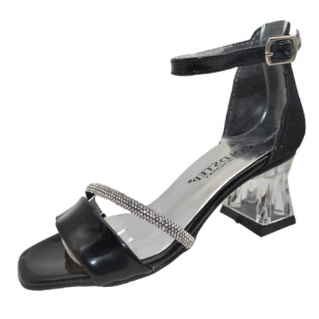 Sandale cu toc fete - Sandale cu toc transparent pentru fete Mini Junior 210623-4, Negru