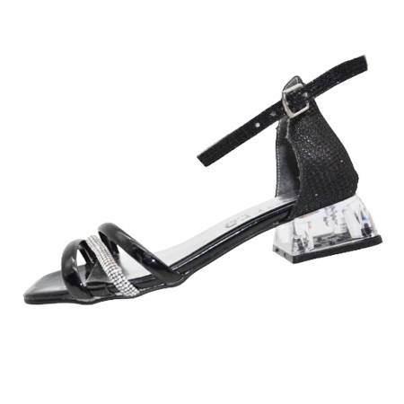 Sandale cu toc fete - Sandale cu toc transparent pentru fete Mini Junior BB8392, Negru