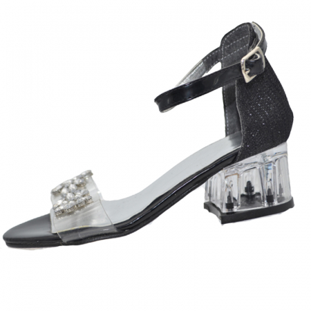Sandale cu toc fete - Sandale cu toc transparent pentru fete Mini Junior 270423N, Negru