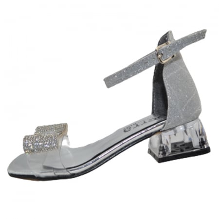 Sandale cu toc fete - Sandale cu toc transparent pentru fete Mini Junior BB8392AR, Argintiu