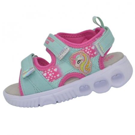 Sandale fete - Sandale ortopedice cu led pentru fete American Club RL150/24, Turcoaz