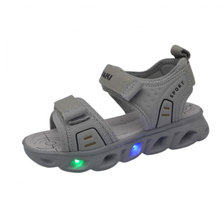 Incaltaminte baieti - Sandale ortopedice, cu leduri, pentru baieti, Bi&Ki A-B01404-C, Gri