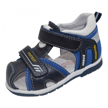 Sandale băieți - Sandale ortopedice din piele pentru baieti Bi&Ki A-B01108-C, Bleumarin