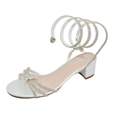 Sandale cu toc fete - Sandale tip gladiator cu toc pentru fete MRS M1056, Alb