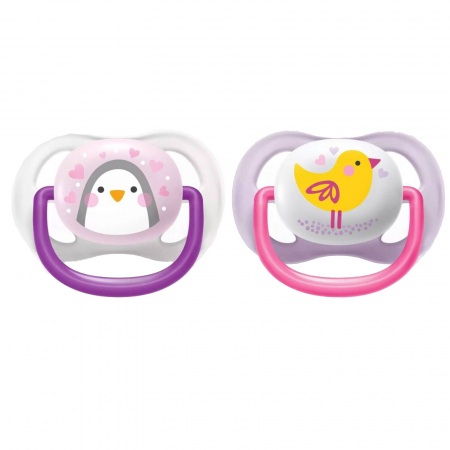 Suzete - Set 2 suzete ortodontice din silicon 0-6 luni Philips Avent Ultra Air Animals SCF080/06