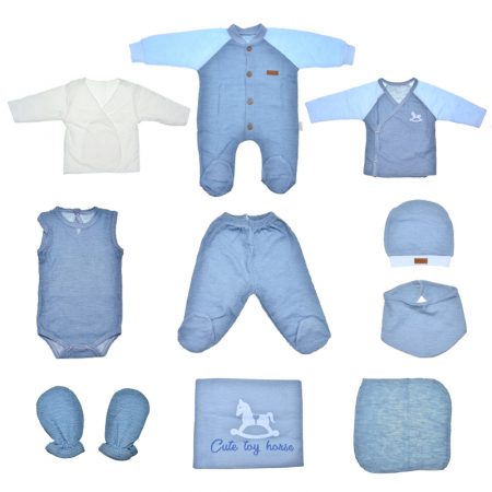 Compleuri baieti maneca lunga - Set 10 piese pentru baietel Mini Junior S10P-MJ2, Albastru
