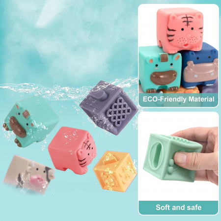 Set 12 cuburi moi cu margini rotunjite, Animale, Cifre, Multimi si Texturi 3D, EB1025 [4]