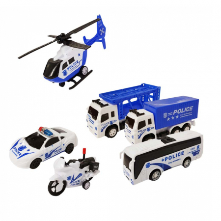 Joaca, activitati si ambalaje - Set 6 masinute de politie Pull Back RCO BL251, Albastru