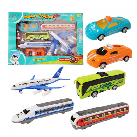 Joaca, activitati si ambalaje - Set 13 piese trafic modern cu vehicule RCO BL2520, Multicolor