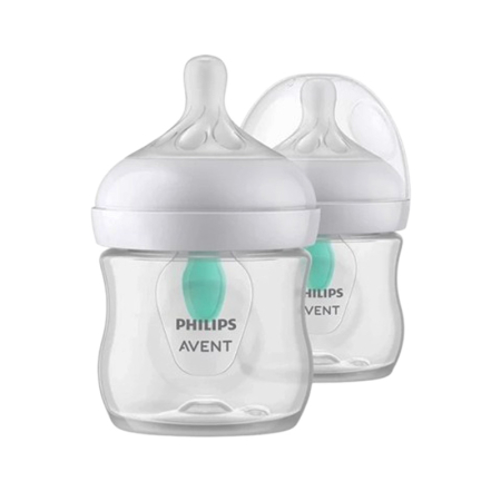 Biberoane si tetine - Set 2 biberoane, cu tetina din silicon, 125 ml, Philips Natural Response Air Free Vent SCY670/02, Alb