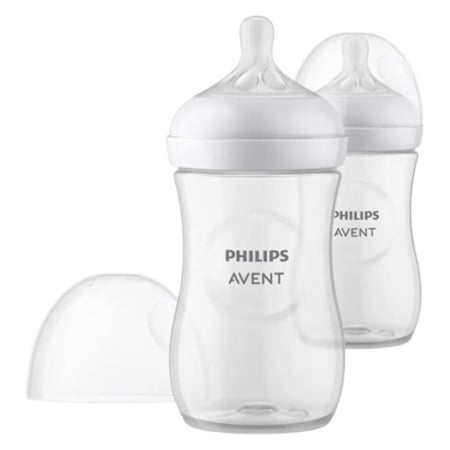 Biberoane si tetine - Set 2 biberoane, cu tetina din silicon, 330 ml, Philips Natural Response SCY906/02, Alb