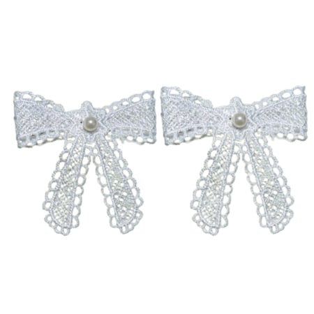 Accesorii par fetite - Set 2 fundite de par cu agrafa, din dantela, pentru fete, Mini Junior SF2011A, Alb