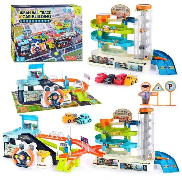 Set 2 in 1, pista cu rampa si parcare pentru masini, cu lift electric si cu volan interactiv, RCO WP8008, Multicolor [5]