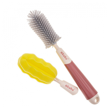 Set perie de silicon cu 3 varfuri pentru curatarea biberoanelor si a tetinelor Akuku A0512, Multicolor [1]