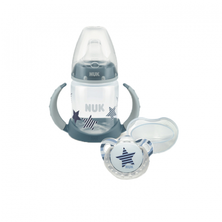Biberoane si tetine - Set 2 piese biberon cu tetina din silicon 150 ml luni si suzeta 6-18 luni Nuk First Choice+ 225125, Albastru