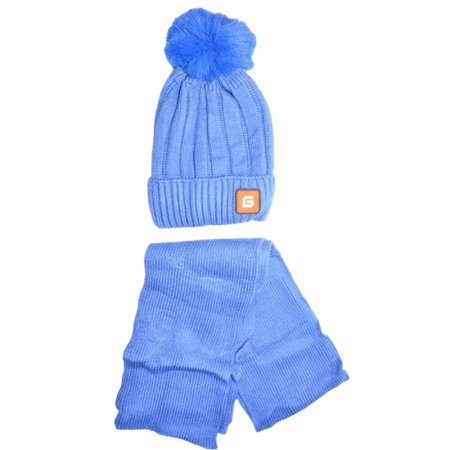 Caciuli si palarii de vara baieti - Set 2 piese, caciula groasa si fular, pentru baieti, Mini Junior CF1511A-48, Albastru