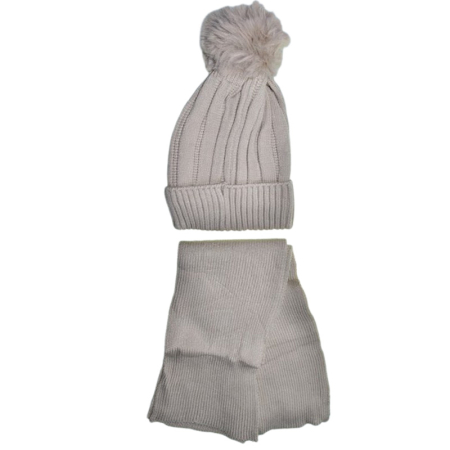 Set 2 piese, caciula groasa si fular, pentru baieti, Mini Junior CF1511B-48, Bej [1]