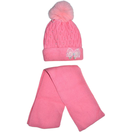 Caciuli fete - Set 2 piese, caciula groasa si fular, pentru fete, Mini Junior CF1511C-48, Coral