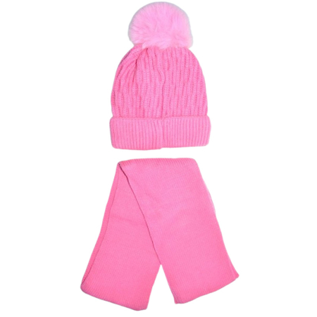 Set 2 piese, caciula groasa si fular, pentru fete, Mini Junior CF1511F-48, Fucsia [1]