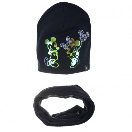 Caciuli fete - Set 2 piese caciula si fular pentru fete Mini Junior SCFPFMJ-9, Negru
