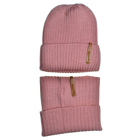 Caciuli fete - Set 2 piese caciula si guler, din lana merinos, pentru fete, Milusie CF0111R, Roz