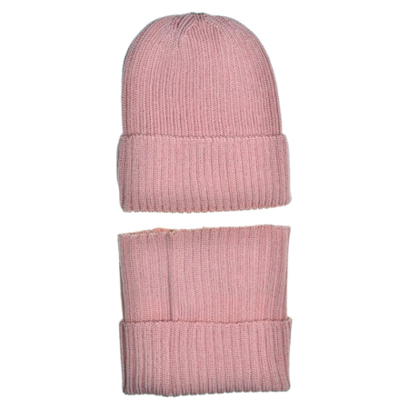 Set 2 piese caciula si guler, din lana merinos, pentru fete, Milusie CF0111R, Roz [1]