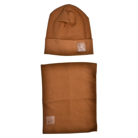 Căciuli băieți primăvară, toamnă și iarnă - Set 2 piese caciula si guler, pentru baieti, Mini Junior C3010M2-48, Maro