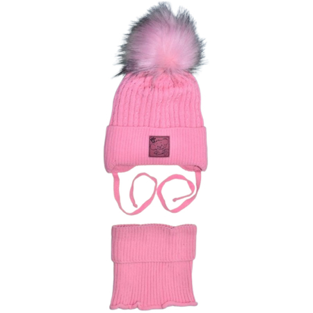 Îmbrăcăminte fete - Set 2 piese caciula si guler pentru fete, Mini Junior 3110R2-6, Roz