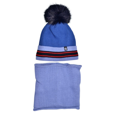 Îmbrăcăminte băieți - Set 2 piese caciula si guler pentru baieti, Mini Junior CG3110A-3, Albastru