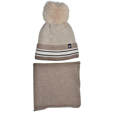 Îmbrăcăminte băieți - Set 2 piese caciula si guler pentru baieti, Mini Junior CG3110C-3, Crem