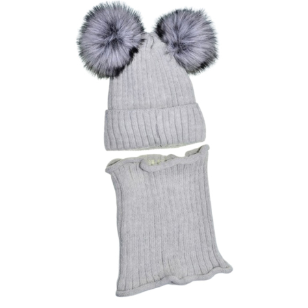 Set 2 piese caciula si guler pentru fete, Mini Junior C0111G2-6, Gri [1]