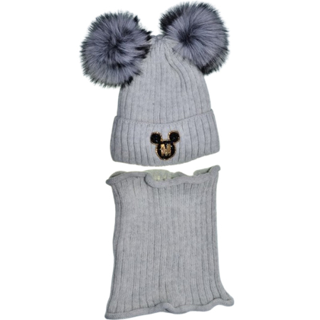 Caciuli fete - Set 2 piese caciula si guler pentru fete, Mini Junior C0111G2-6, Gri