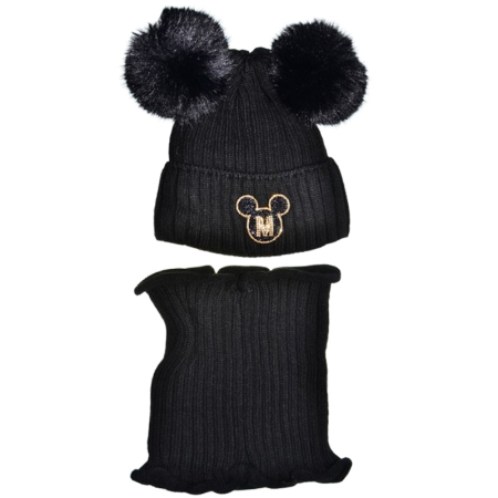 Caciuli fete - Set 2 piese caciula si guler pentru fete, Mini Junior C0111N-4, Negru