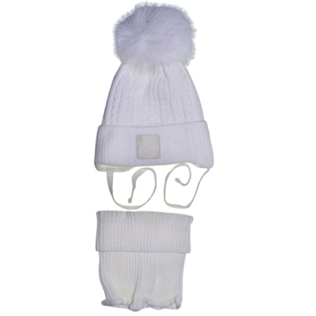 Îmbrăcăminte fete - Set 2 piese caciula si guler pentru fete, Mini Junior CF3110A-6, Alb