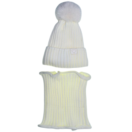 Îmbrăcăminte fete - Set 2 piese caciula si guler pentru fete, Mini Junior CF3110A2-3, Alb