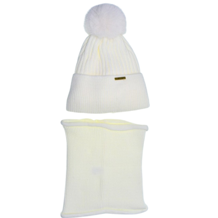 Îmbrăcăminte fete - Set 2 piese caciula si guler pentru fete, Mini Junior CF3110A3-6, Alb