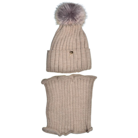 Îmbrăcăminte fete - Set 2 piese caciula si guler pentru fete, Mini Junior CF3110B-6, Bej