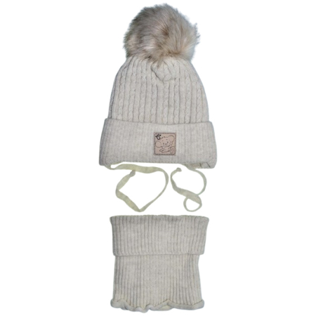 Îmbrăcăminte fete - Set 2 piese caciula si guler pentru fete, Mini Junior CF3110C-6, Crem