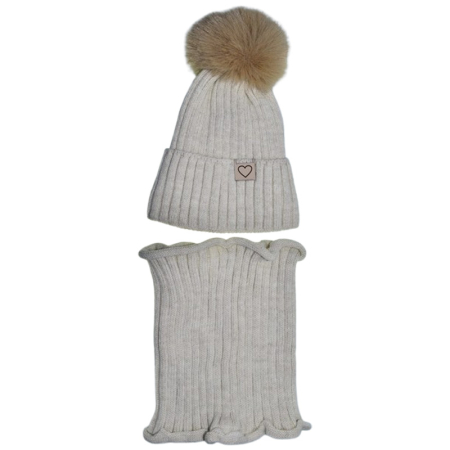 Îmbrăcăminte fete - Set 2 piese caciula si guler pentru fete, Mini Junior CF3110C2-3, Crem