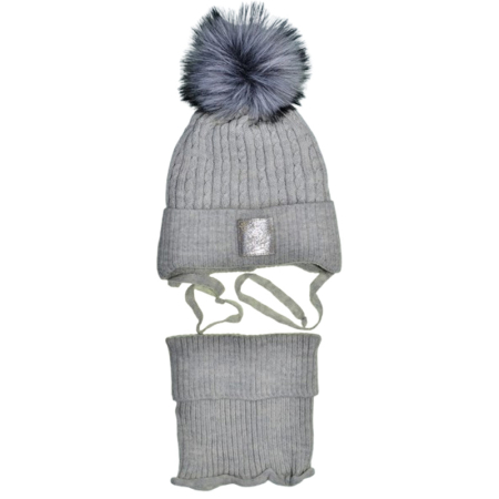 Îmbrăcăminte fete - Set 2 piese caciula si guler pentru fete, Mini Junior CF3110G-6, Gri