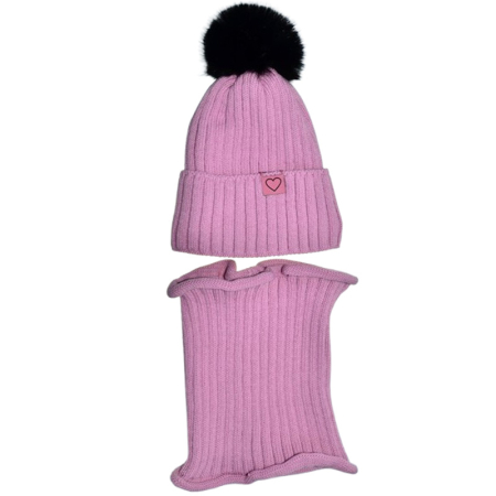 Îmbrăcăminte fete - Set 2 piese caciula si guler pentru fete, Mini Junior CF3110R3-3, Roz