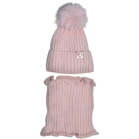 Îmbrăcăminte fete - Set 2 piese caciula si guler pentru fete, Mini Junior CF3110R4-3, Roz