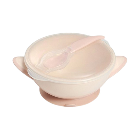 Vesela si tacamuri bebelusi - Set 2 piese castron si lingurita, 300 ml, BabyOno 1063/06, Roz