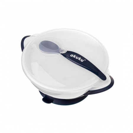 Vesela si tacamuri bebelusi - Set 2 piese castron si lingurita Akuku A0503, Alb