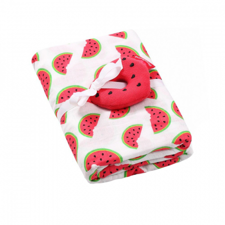 Paturici si pleduri bebelusi - Set 2 piese finet din bambus 120 x 120 cm si jucarie BabyOno 536/04, Alb