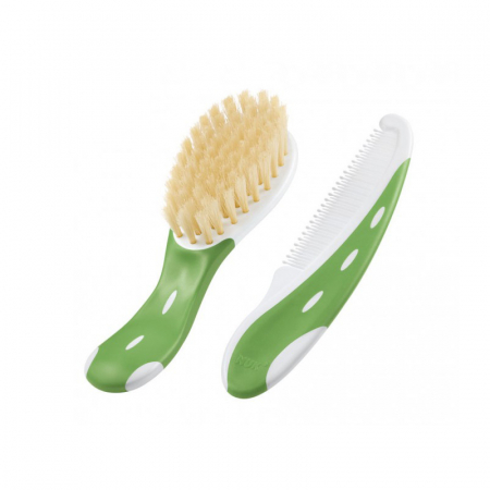Articole de ingrijire - Set 2 piese perie si pieptan Nuk 256236-V, Verde