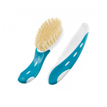 Articole de ingrijire - Set 2 piese perie si piepten Nuk 256236-A, Albastru