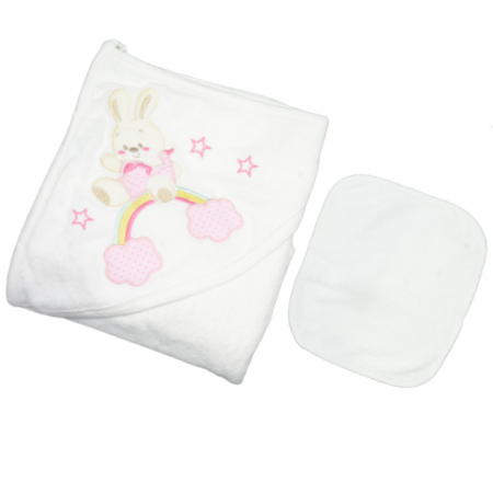 Prosoape - Set 2 piese prosop cu gluga 90 x 100 si batista Mini Junior BBY-26, Alb
