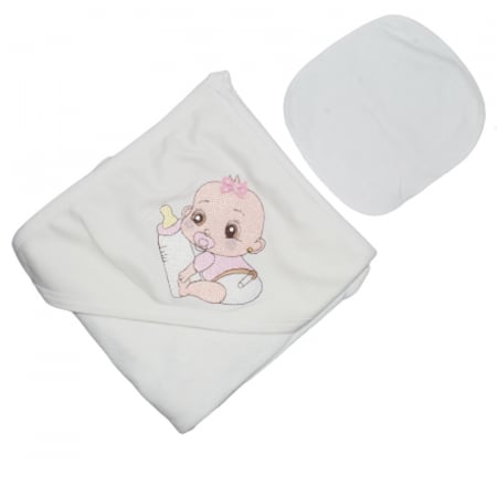 Prosoape - Set 2 piese prosop cu gluga 90 x 100 si batista Mini Junior BBY-27, Alb